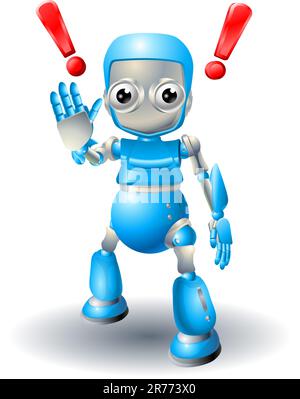 Ein niedliche blaue Roboter Charakter warnt Viewer mit Stop Palm, Handbewegung. Stock Vektor