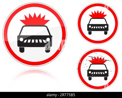 Variantensatz A der Transport von Sprengstoffen und entzündlichen Substanzen ist verboten – Verkehrszeichen auf weißem Hintergrund isoliert. Gruppe von als Fischauge... Stock Vektor