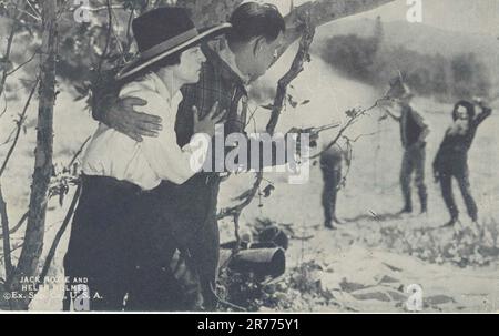 Ausstellung Supply Company Picture Post Card, Jack Rose und Helen Holmes. Bei diesem Artikel handelt es sich um eine Postkarte mit Bild, die als Ausstellung im Fall von J. Frank Meyer, Trading as the Exhibit Supply Company gegen Louis Hurwitz, Trading as United Postcard Supply Company, verwendet wird. Diese von der Exhibit Supply Company ausgestellte Postkarte zeigt Jack Rose und Helen Holmes. Stockfoto