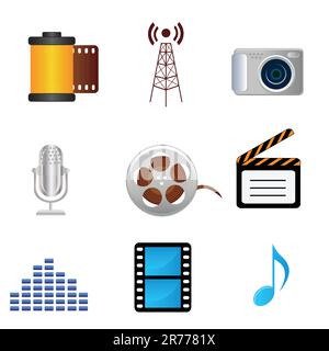 Mediensymbole für Filme, Musik und Fotos Stock Vektor