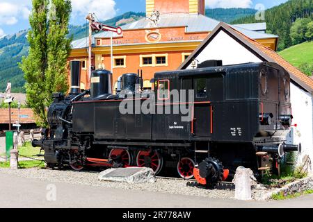 Eisenbahnmuseum mit Dampfmaschine in Vordernberg, Steiermark, Österreich Stockfoto