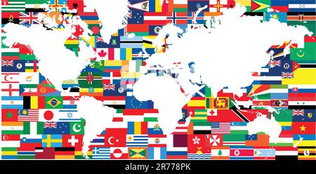 Nationalflaggen und Weltkarte Stock Vektor