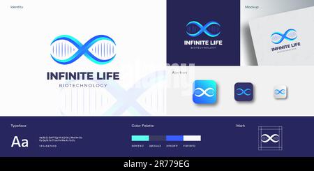 Infinite Life DNA Spiral Abstract Vector Logo-Vorlage. Technologie Medizin und Biotechnologie Gradient Limitless Emblem. Identity Guide mit Stock Vektor