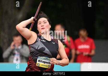 Kladno, Tschechische Republik. 13. Juni 2023. Der japanische Sportler Haruka Kitaguchi tritt am 13. Juni 2023 in Kladno in der Tschechischen Republik während der Kladno-Würfe, der internationalen Sportveranstaltung, im Speerwurf gegeneinander an. Kredit: Michal Kamaryt/CTK Photo/Alamy Live News Stockfoto