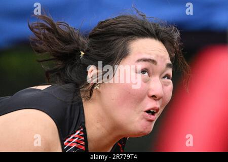 Kladno, Tschechische Republik. 13. Juni 2023. Der japanische Sportler Haruka Kitaguchi tritt am 13. Juni 2023 in Kladno in der Tschechischen Republik während der Kladno-Würfe, der internationalen Sportveranstaltung, im Speerwurf gegeneinander an. Kredit: Michal Kamaryt/CTK Photo/Alamy Live News Stockfoto