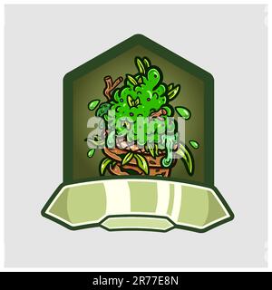 Karikatur-Maskottchen aus Weed Bud Ice Cream mit sechseckigem Logo. Vektor und Illustration. Stock Vektor