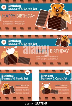 Geburtstagssammlung von Bannerkarten-Tags Stock Vektor