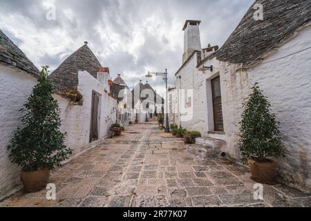 Historisches Zentrum von Trulli Häusern in Alberobello, Italien Stockfoto