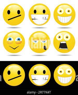 Satz von Zeichen der gelben Emoticons Stock Vektor
