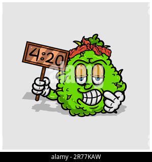 Weed-Cartoon mit Kopfjägerin und Holzbrett mitbringen. Vektor und Illustration. Stock Vektor