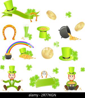 St. Patrick's Day Symbole. Vektordarstellung, isoliert auf weiß Stock Vektor