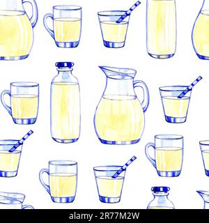 Aquarell Milchprodukte Nahtloses Muster. Digitales Milchpapier Stockfoto