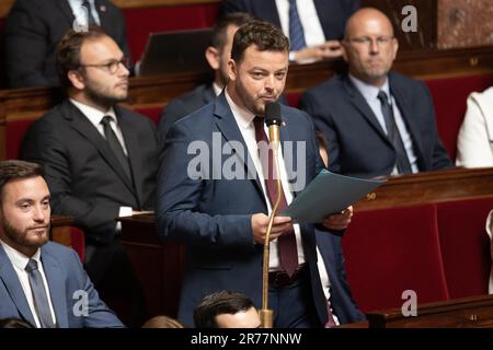 Paris, Frankreich. 13. Juni 2023. Stellvertreter, Kevin Mauvieux nimmt am 13. Juni 2023 an einer Fragestunde mit der Regierung in der französischen Nationalversammlung in Paris Teil. Foto: David Niviere/ABACAPRESS.COM Kredit: Abaca Press/Alamy Live News Stockfoto