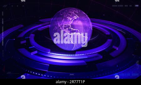 Weltweite Nachrichten, Hintergrund für Füllgrafiken. Ein Hintergrund für eine 3D-Wiedergabevorlage, ideal für Intros, Logos, Fernsehsendungen oder Veranstaltungen Stockfoto