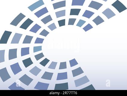 Abstrakte Vorlage mit abgerundeter blauer und grauer Form durch Quadrate. Grafisches Vektormuster Stockfoto