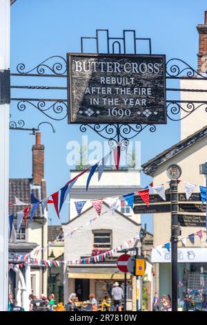 Buttercross-Schild, Market Place, Bungay, Suffolk, England, Vereinigtes Königreich Stockfoto