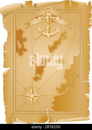 Alte Piratenkarte mit Anker und Band Stock Vektor