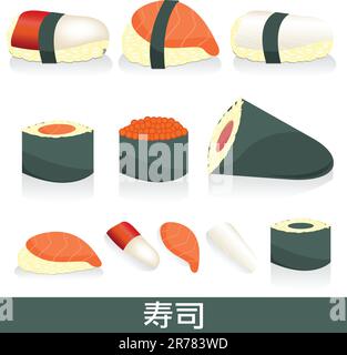 vektorset mit verschiedenen Sushi-Illustrationen Stock Vektor