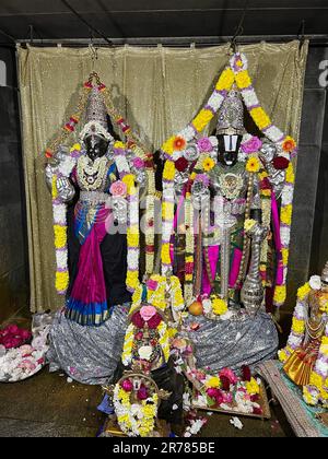 London Sri Mahalakshmi Tempel 241, High Street North, London, E12 6SJ, East Ham. Die wichtigste Gottheit, wenn dieser Tempel Sri Mahalakshmi ist, samedha Sri Venkatachalapathie. Dann Ganesha, Lord Shiva, bekannt als Sahasra Lingeswarar, Sudharshanar, Arupadai Veedu Murugan (sechs Hauptstandorte von Lord Muruga), riesiger Hanuman, Gayathri Devi (die Göttin von Moola Mandra), indem sie beten, Sahasra Lingesar Gläubige erhalten den Segen von 1000 Lingas. Das Saneeswara, riesiges Hanuman, die Personifizierung göttlicher und Stärke, das Idol für starke Menschen. Dieser hinduistische Tempel zieht jeden Tag Tausende von Liebhabern an. Für Bolzen Stockfoto