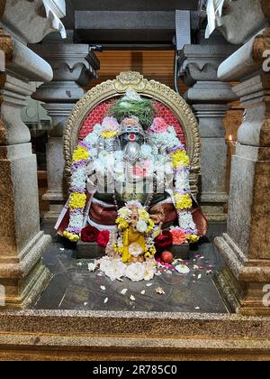 London Sri Mahalakshmi Tempel 241, High Street North, London, E12 6SJ, East Ham. Die wichtigste Gottheit, wenn dieser Tempel Sri Mahalakshmi ist, samedha Sri Venkatachalapathie. Dann Ganesha, Lord Shiva, bekannt als Sahasra Lingeswarar, Sudharshanar, Arupadai Veedu Murugan (sechs Hauptstandorte von Lord Muruga), riesiger Hanuman, Gayathri Devi (die Göttin von Moola Mandra), indem sie beten, Sahasra Lingesar Gläubige erhalten den Segen von 1000 Lingas. Das Saneeswara, riesiges Hanuman, die Personifizierung göttlicher und Stärke, das Idol für starke Menschen. Dieser hinduistische Tempel zieht jeden Tag Tausende von Liebhabern an. Für Bolzen Stockfoto