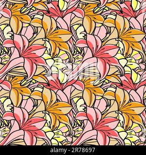 vektor nahtloser Frühlingshintergrund mit Lilienblüten, Schnittmaske Stock Vektor