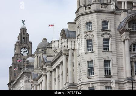 Die Three Graces am Pier Head in Liverpool Stockfoto