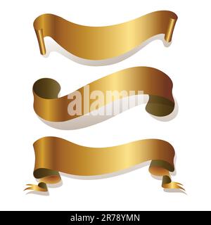 Goldene Bänder isoliert auf weiß. | Vektordarstellung. Stock Vektor