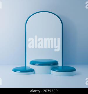 Blauer Podium-Sockel mit minimalem Produkthintergrund 3D Abbildung Stockfoto