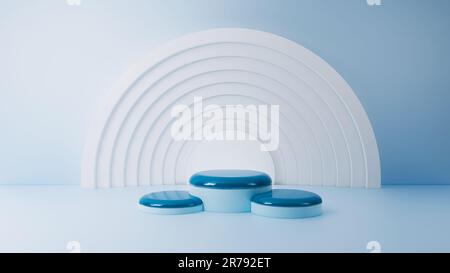 Blauer Podium-Sockel mit minimalem Produkthintergrund 3D Abbildung Stockfoto
