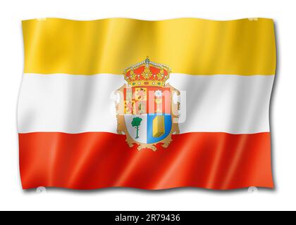 Provinz Cuenca Flagge, Spanien winkende Banner Sammlung. 3D-Illustration Stockfoto