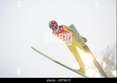 Michael Uhrmann Aktion Skispringen Welt Cup Teamspringen in Willingen 7,2.2010. Stockfoto