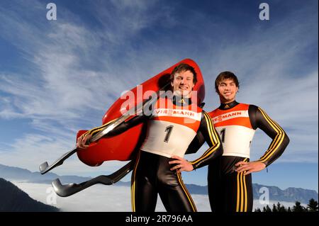 Tobias Wendl und Tobias Arlt Rodeln, Doppelsitzer, Privataufnahmen in Berchtesgaden. Stockfoto