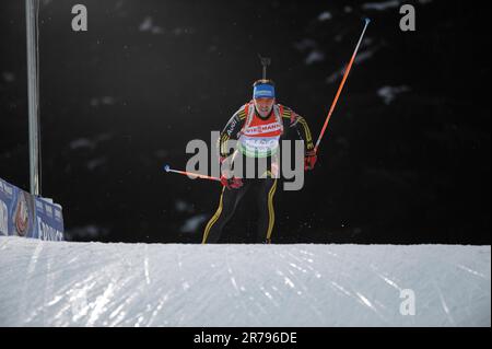 Michael GREIS Aktion Biathlon, 4x 7, 5 KM Staffel der Männer 17,1.2010. Stockfoto