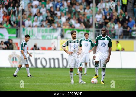 Diego und Grafite (23) Fußball Bundesliga VFL Wolfsburg - FSV Mainz 05 3:4, 28,8.2010. Stockfoto