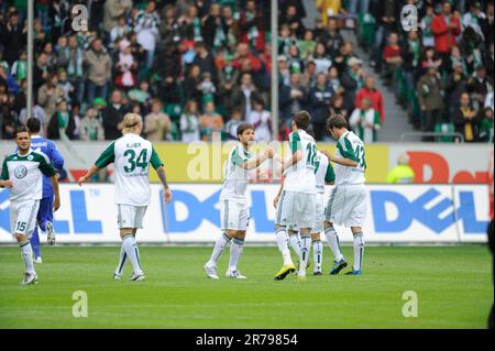 Diego und Mario Mandzukic Fußball Bundesliga VFL Wolfsburg - FSV Mainz 05 3:4, 28,8.2010. Stockfoto