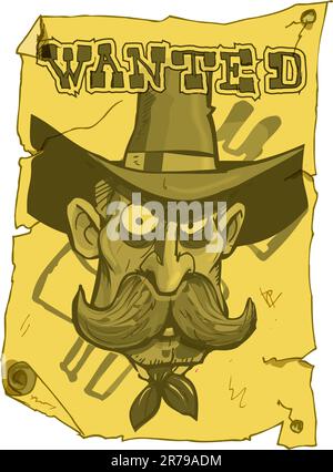 Cartoon Cowboy wollte Poster aus dem Wilden Westen Stock Vektor