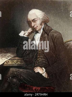 Porträt von James Watt (1736-1819), britischer Erfinder, Gravur, 1792 Stockfoto