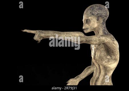 Humanoider Alien zeigt mit seinem Zeigefinger, Abbildung 3D Stockfoto