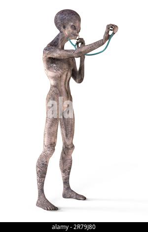 Humanoides Wesen mit medizinischem Stethoskop, konzeptionelle 3D-Illustration Stockfoto