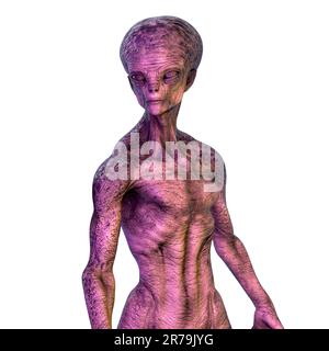 Humanoides Alien mit photorealistischer, detaillierter Hautstruktur, 3D-Darstellung Stockfoto