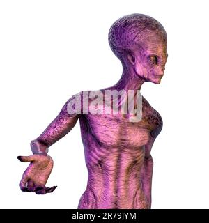Humanoides Alien mit photorealistischer, detaillierter Hautstruktur, 3D-Darstellung Stockfoto
