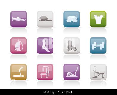 Sportgeräte und Objekte Symbole - Vektor Icon Set 1. Stock Vektor