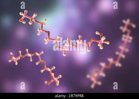 Polyethylenglykol (PEG). Hexaethylenglykol-Molekül, 3D Abbildung. Eine Polyetherverbindung mit vielen Anwendungen in der Medizin, einschließlich Produktio Stockfoto