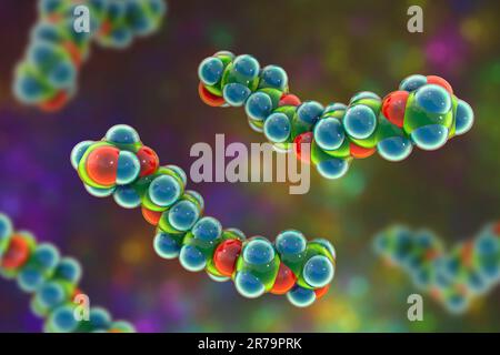 Polyethylenglykol (PEG). Hexaethylenglykol-Molekül, 3D Abbildung. Eine Polyetherverbindung mit vielen Anwendungen in der Medizin, einschließlich Produktio Stockfoto