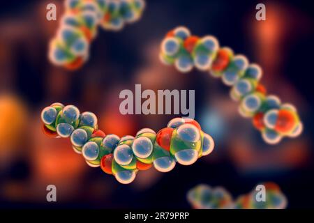 Polyethylenglykol (PEG). Hexaethylenglykol-Molekül, 3D Abbildung. Eine Polyetherverbindung mit vielen Anwendungen in der Medizin, einschließlich Produktio Stockfoto