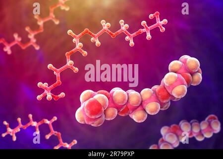 Polyethylenglykol (PEG). Hexaethylenglykol-Molekül, 3D Abbildung. Eine Polyetherverbindung mit vielen Anwendungen in der Medizin, einschließlich Produktio Stockfoto