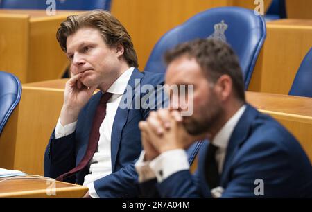 Den Haag, Niederlande. 14. Juni 2023. Ruben Brekelmans (VVD) während einer Debatte im Repräsentantenhaus über das Forschungsprogramm "Unabhängigkeit, Entkolonialisierung, Gewalt und Krieg in Indonesien 1945-1950". Im Februar dieses Jahres entschuldigte sich Rutte für die "extreme Gewalt" während des Unabhängigkeitskampfs der ehemaligen niederländischen Ost-Indischen Kolonie. ANP LEX VAN LIESHOUT/Alamy Live News niederlande out - belgien out Stockfoto