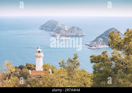 Berühmter Leuchtturm Gelidonya Feneri - beliebtes Wahrzeichen auf der strecke entlang der lycian Way in der Türkei Stockfoto