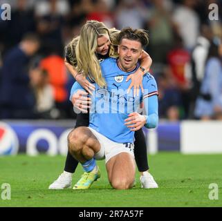 10. Juni 2023 - Manchester City / Inter Mailand - UEFA Champions League - Finale - Olympiastadion Atatürk Jack Grealish von Manchester City feiert den Sieg mit der Endpfeife im Champions League-Finale in Istanbul. Bild : Mark Pain / Alamy Live News Stockfoto