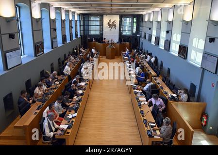 Namur, Belgien. 14. Juni 2023. Das Bild zeigt eine Plenartagung des Wallonischen Parlaments am Mittwoch, den 14. Juni 2023 in Namur. BELGA FOTO ERIC LALMAND Kredit: Belga News Agency/Alamy Live News Stockfoto